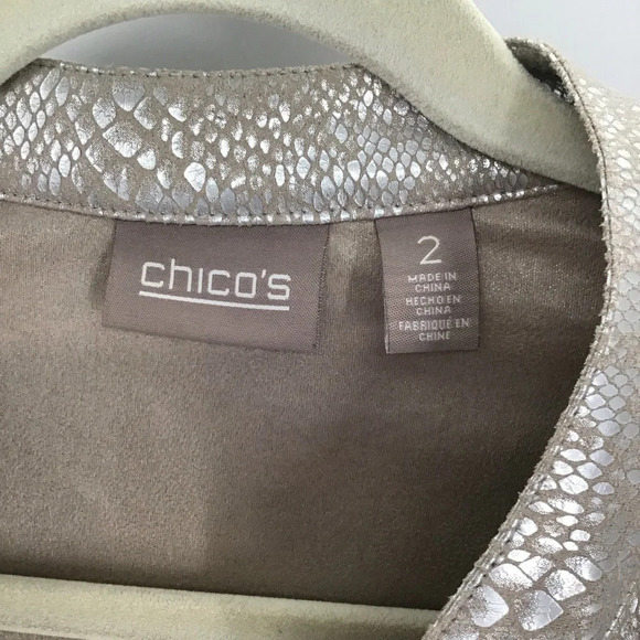 Chico’s Women’s Nickey Microsuede Metallic Reptile Print Open Jacket Size 2 - Picture 4 of 8